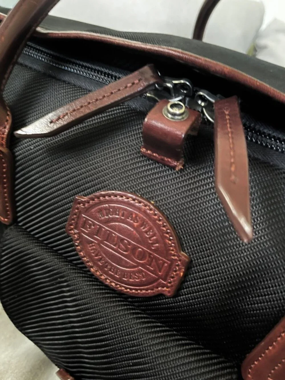 Filson Heritage Duffle Bag Black Ballistic Nylon Leather Trim Floatplane Passage